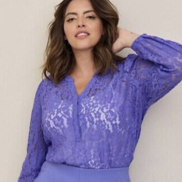 Torrid Women's Long Sleeve Purple Harper Lace Pullover Blouse Size 2 - Picture 4 of 8